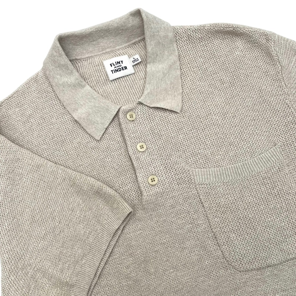 Flint and Tinder Knit Polo Shirt Mens Large Beige Cotton Linen Pocket Huckberry